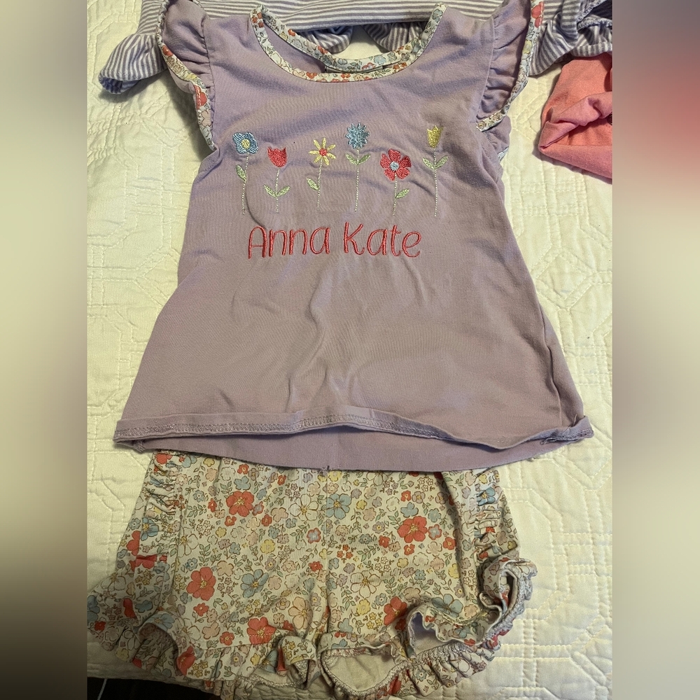 Lavender Floral Embroidered Kids Pajama Set - "Anna Kate"
